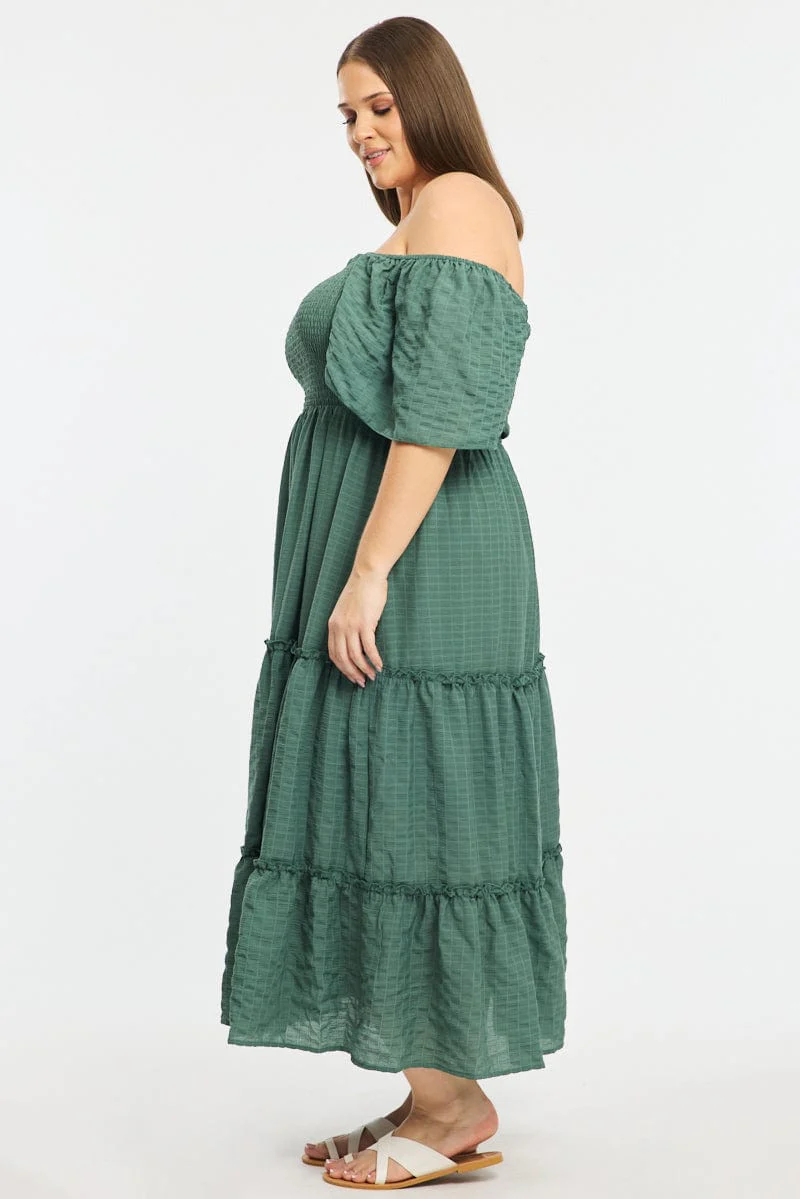 Green Textured Maxi Dress Short Sleeve - Image 3