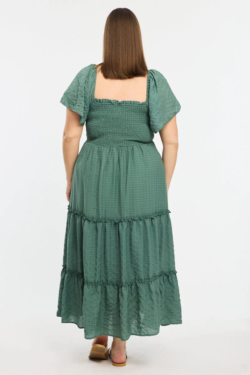 Green Textured Maxi Dress Short Sleeve - Image 4