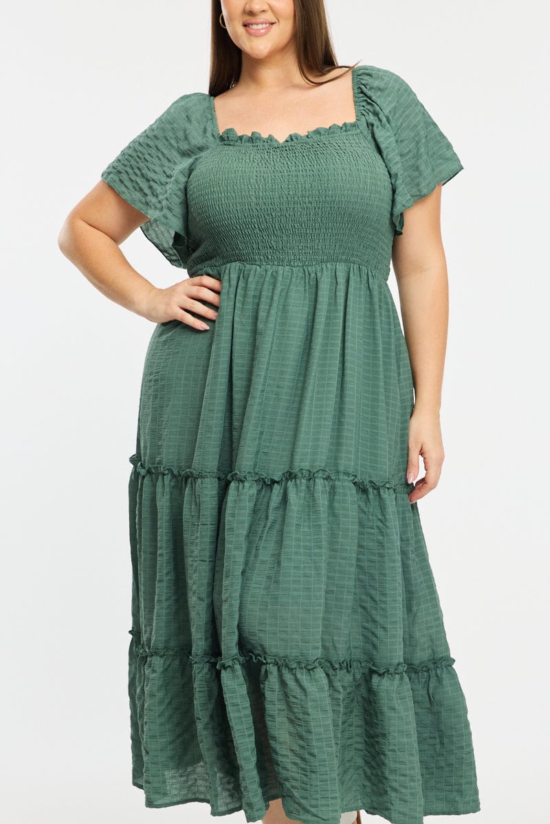 Green Textured Maxi Dress Short Sleeve - Image 5