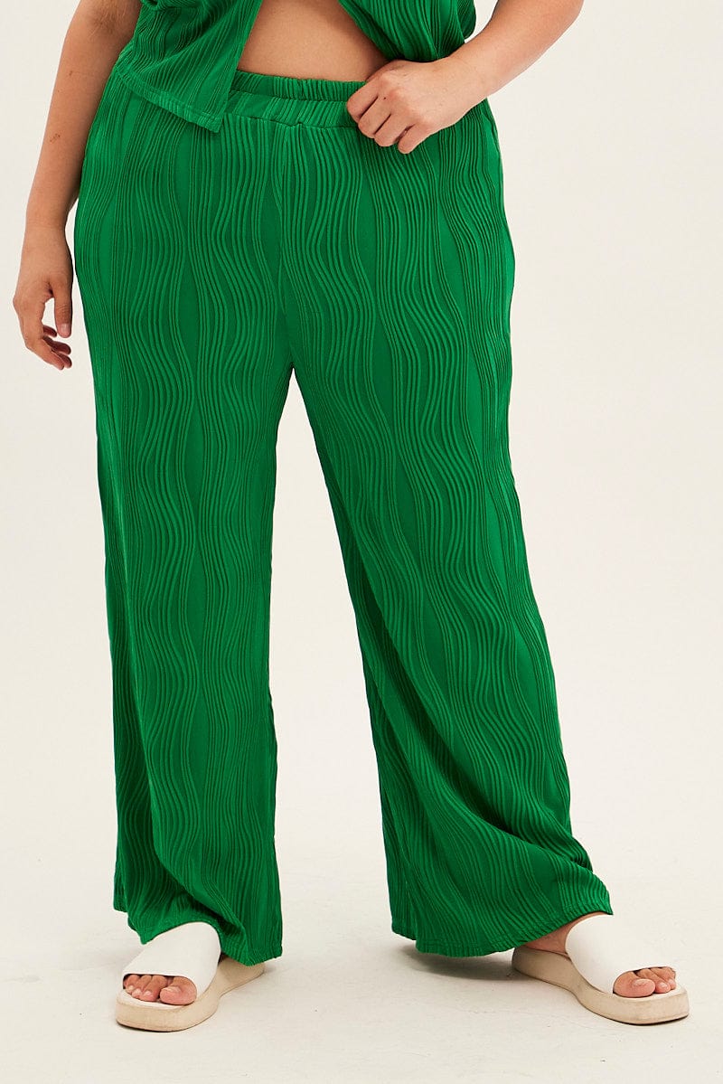 Green Textured Pant Wide Leg Wavy - Image 2