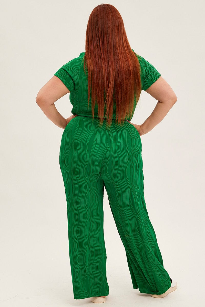 Green Textured Pant Wide Leg Wavy - Image 4