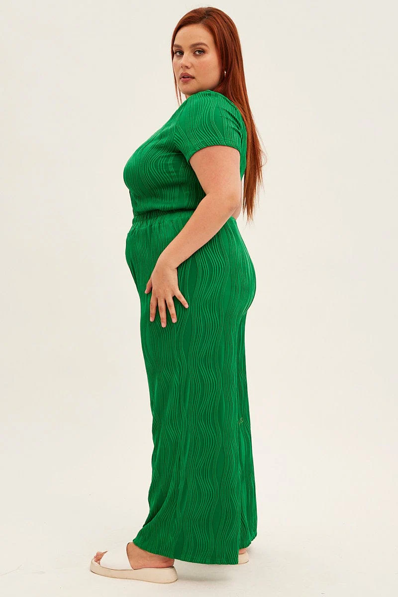 Green Textured Pant Wide Leg Wavy - Image 5