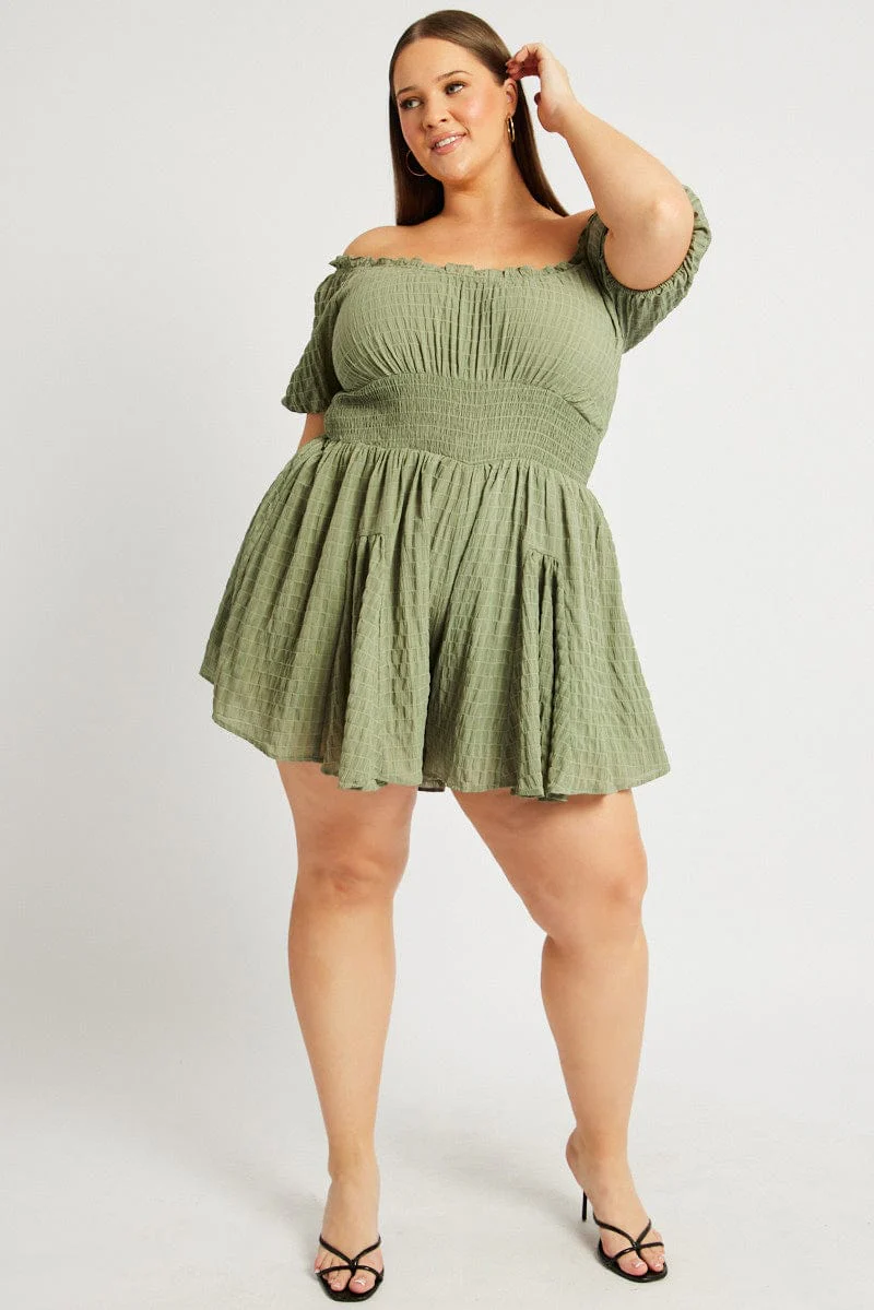 Green Textured Playsuit Short Sleeve - Image 2