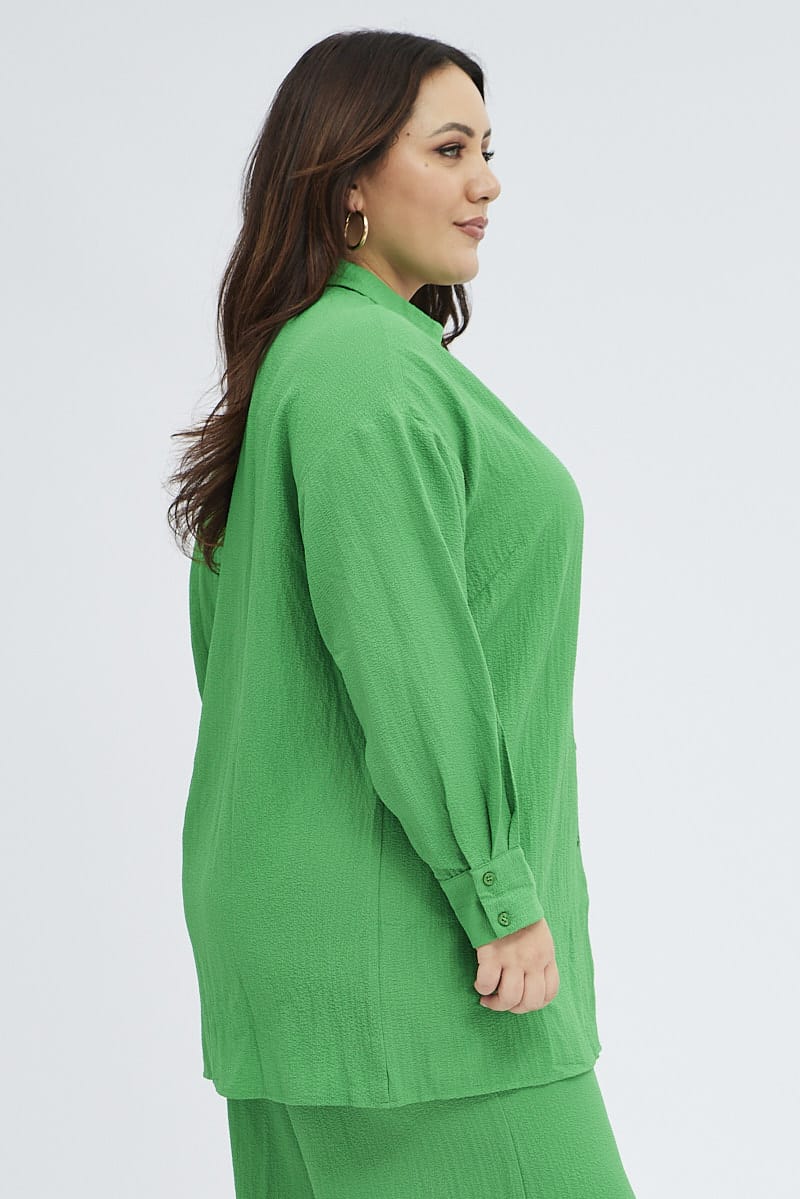 Green Textured Shirt Crinkle Button Through Oversized - Image 4