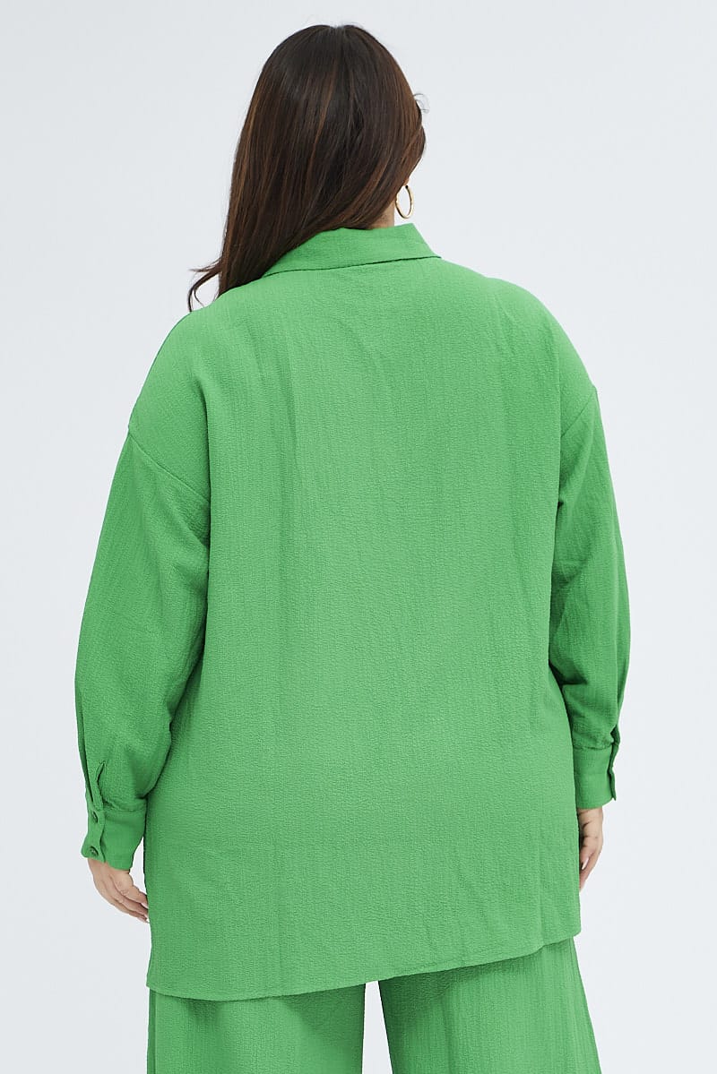 Green Textured Shirt Crinkle Button Through Oversized - Image 5