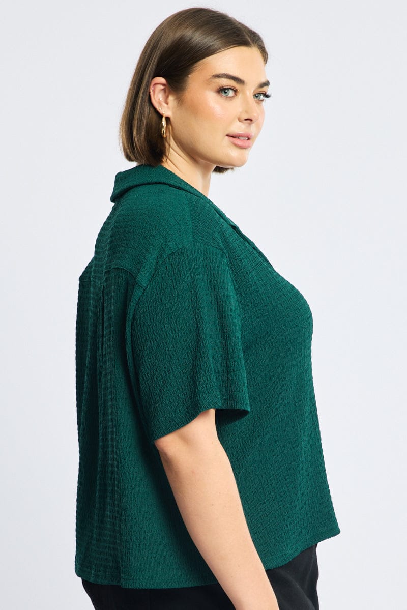 Green Textured Shirt Short Sleeve - Image 3