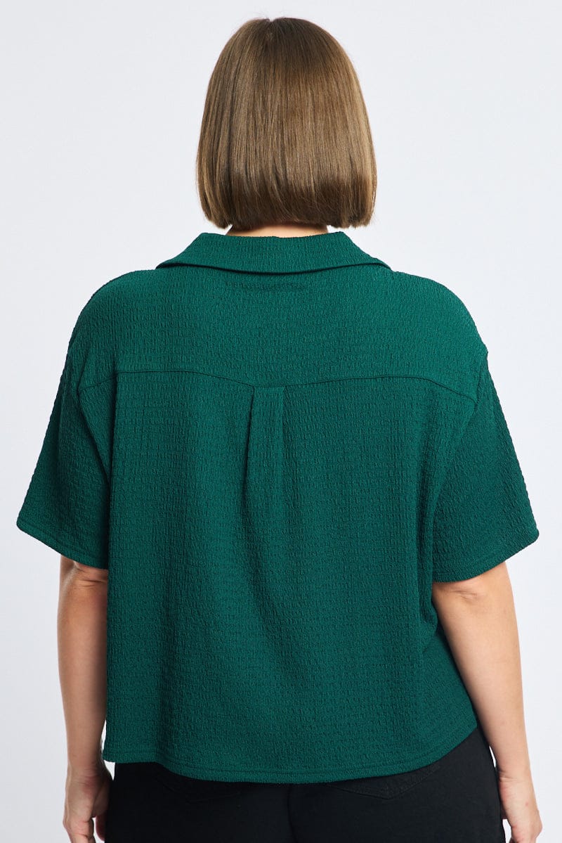Green Textured Shirt Short Sleeve - Image 4