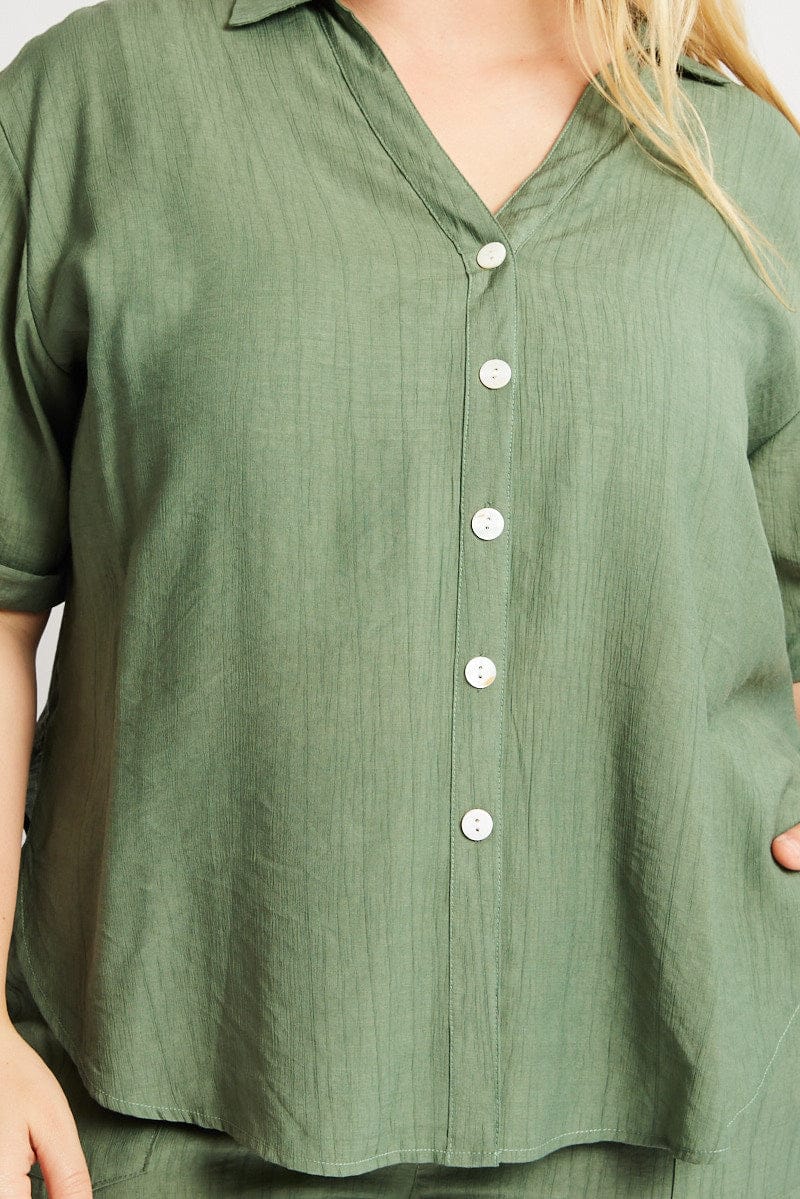 Green Textured Shirt Short Sleeve - Image 6