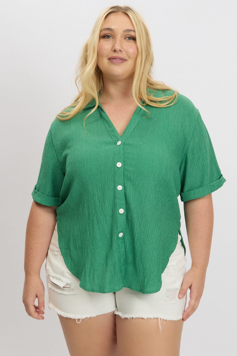 Green Textured Shirt Short Sleeve - Image 3