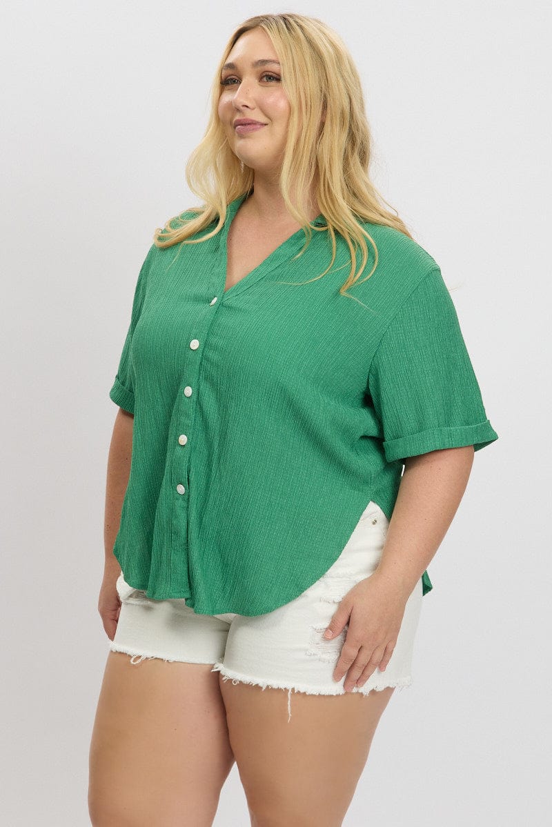 Green Textured Shirt Short Sleeve - Image 4
