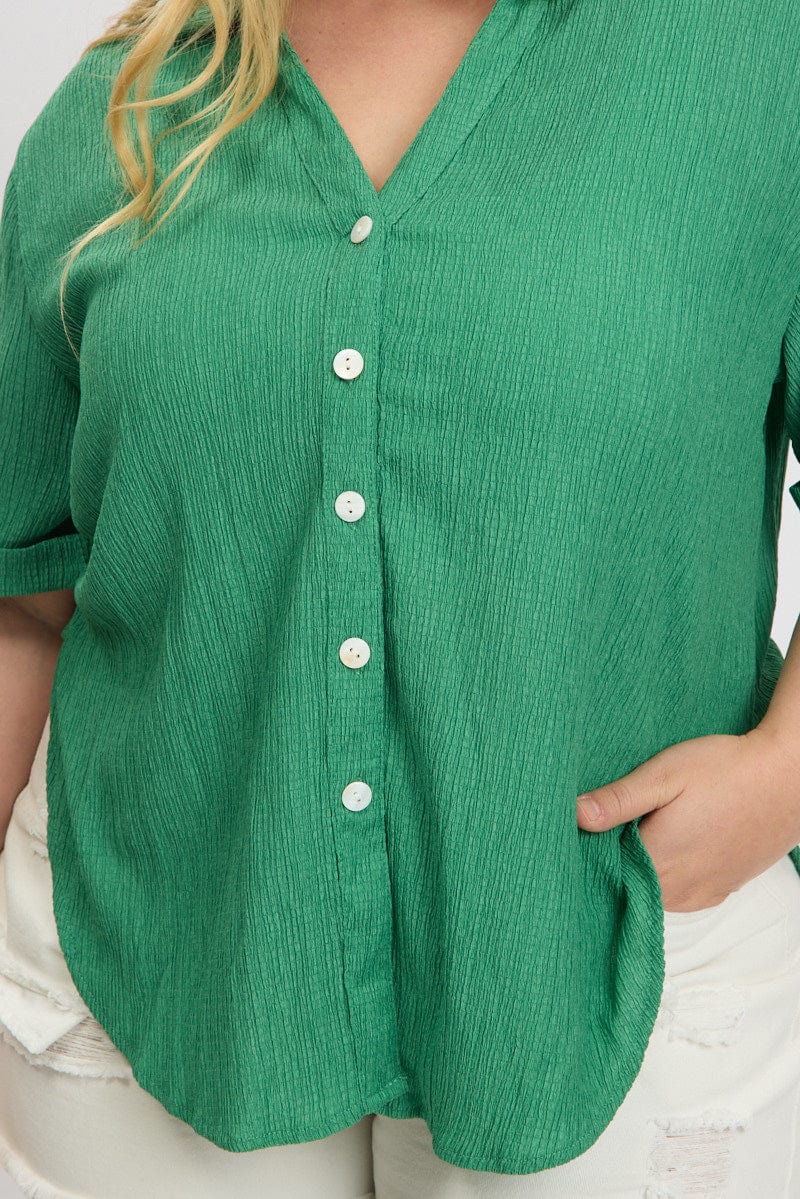 Green Textured Shirt Short Sleeve - Image 6