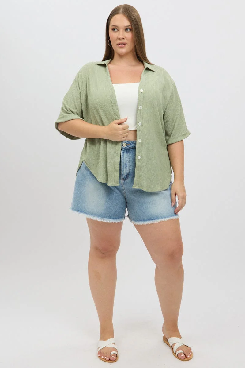 Green Textured Shirt Short Sleeve - Image 2