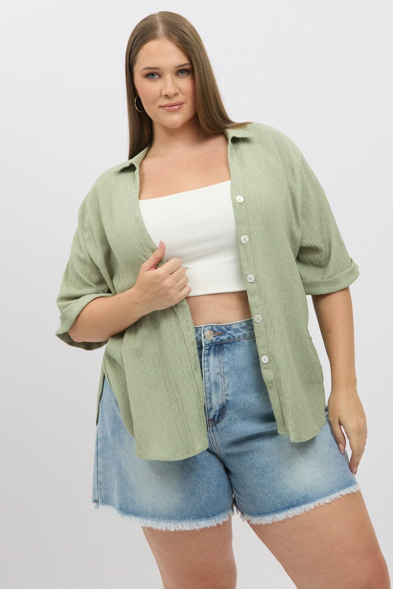 Green Textured Shirt Short Sleeve - Image 3