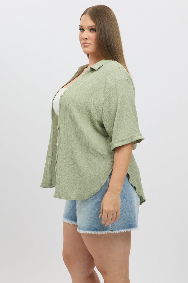 Green Textured Shirt Short Sleeve - Image 4