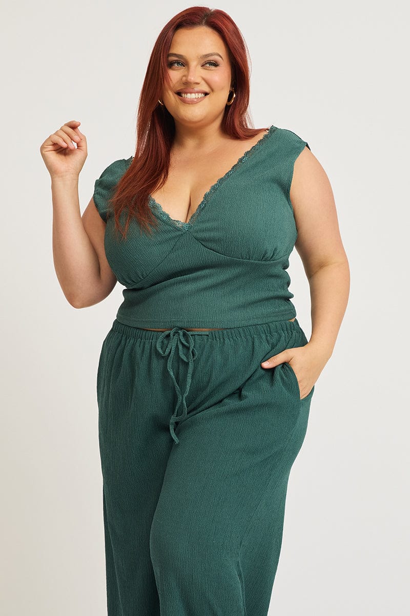Green Textured Top Sleeveless
