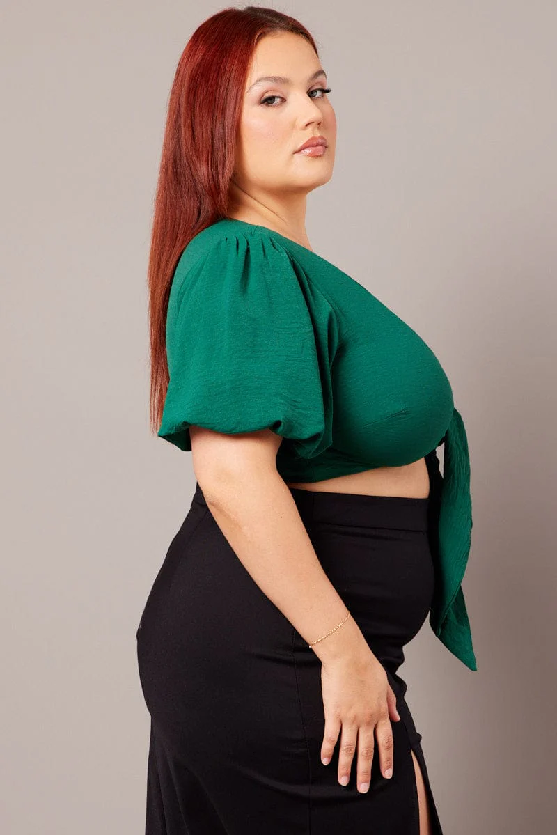 Green Tie Front Puff Sleeve Bolero Jacket - Image 4