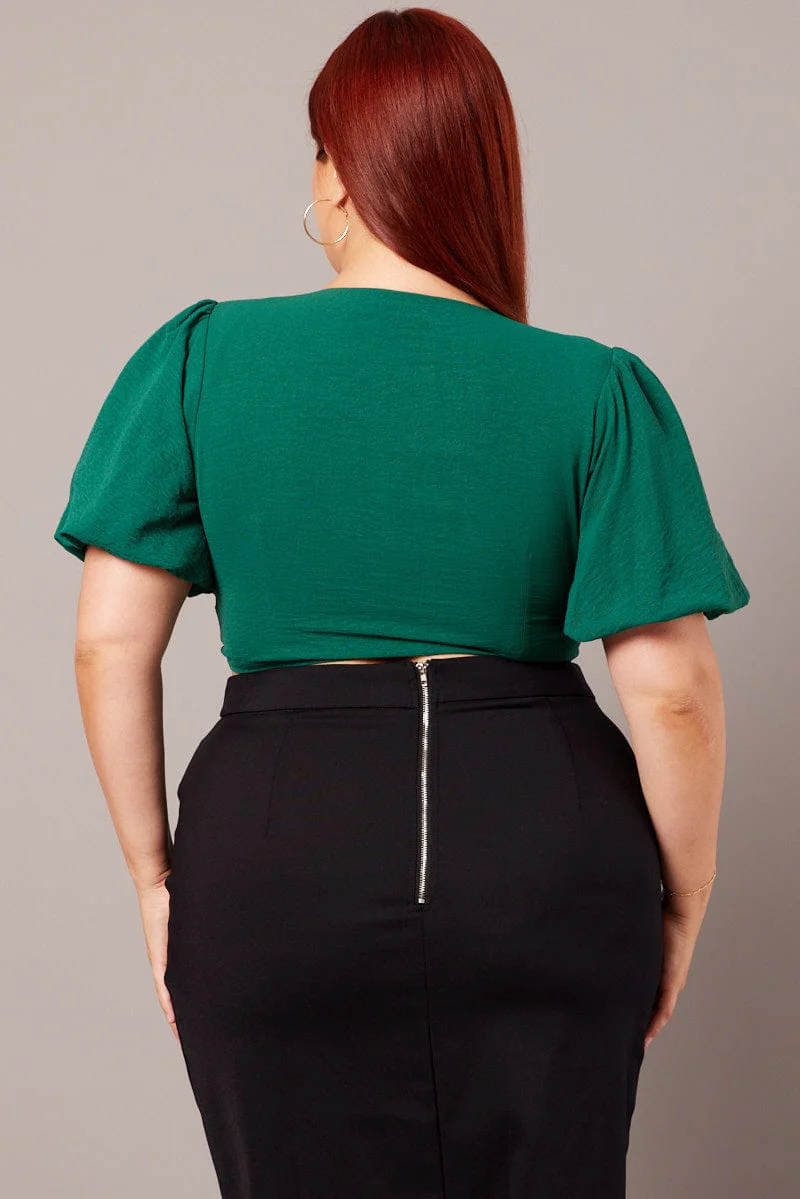 Green Tie Front Puff Sleeve Bolero Jacket - Image 5