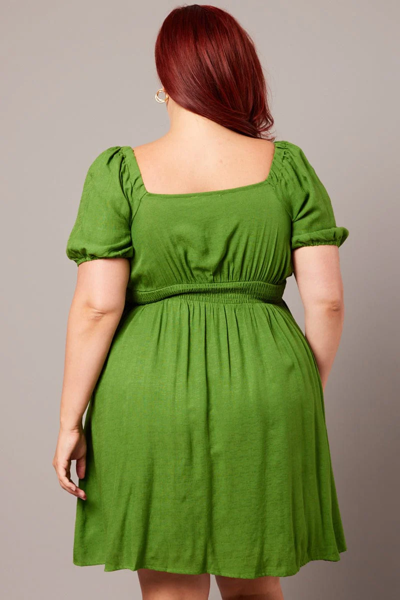 Green Tie Front Shirred Back Minidress - Image 5