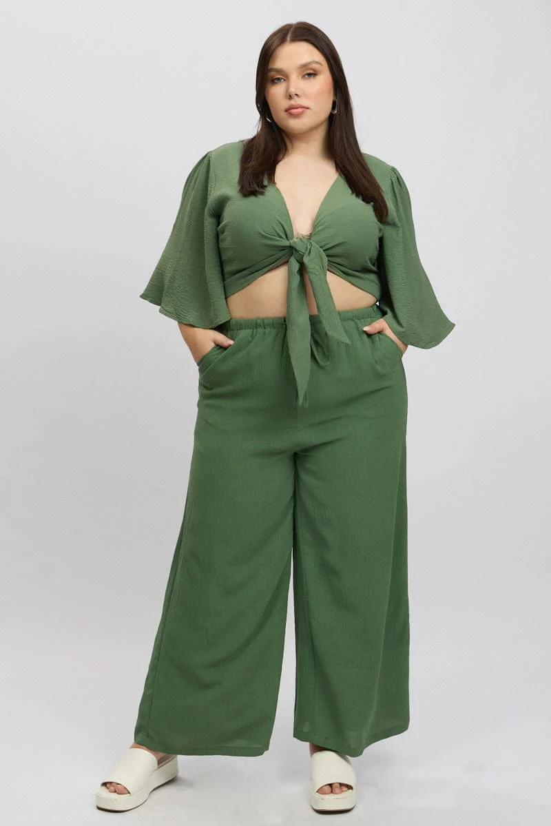 Green Tie Front Textured Georgette Bolero Top - Image 3