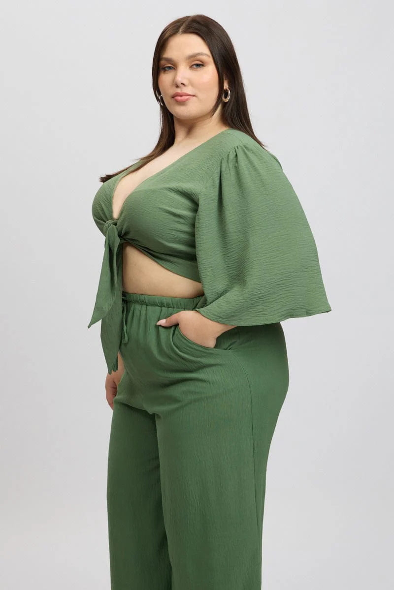 Green Tie Front Textured Georgette Bolero Top - Image 4