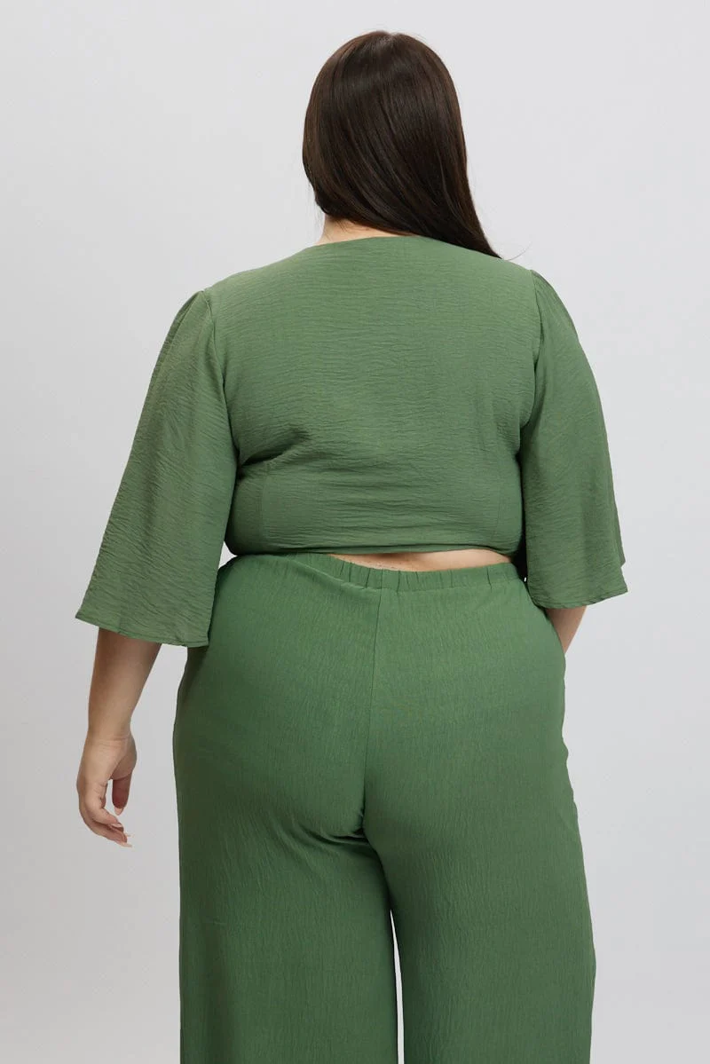 Green Tie Front Textured Georgette Bolero Top - Image 5