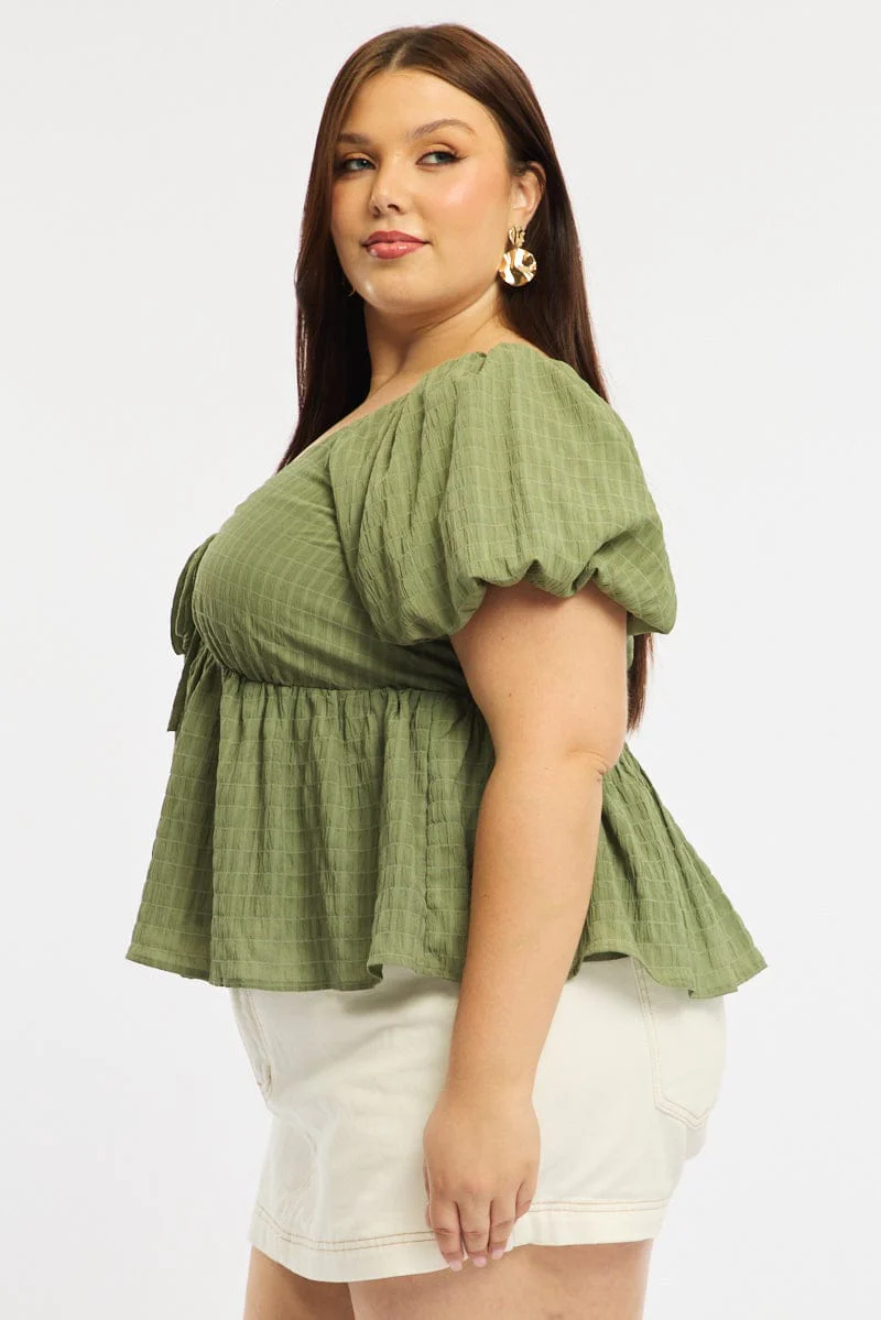 Green Tie Front Top Short Sleeve - Image 3