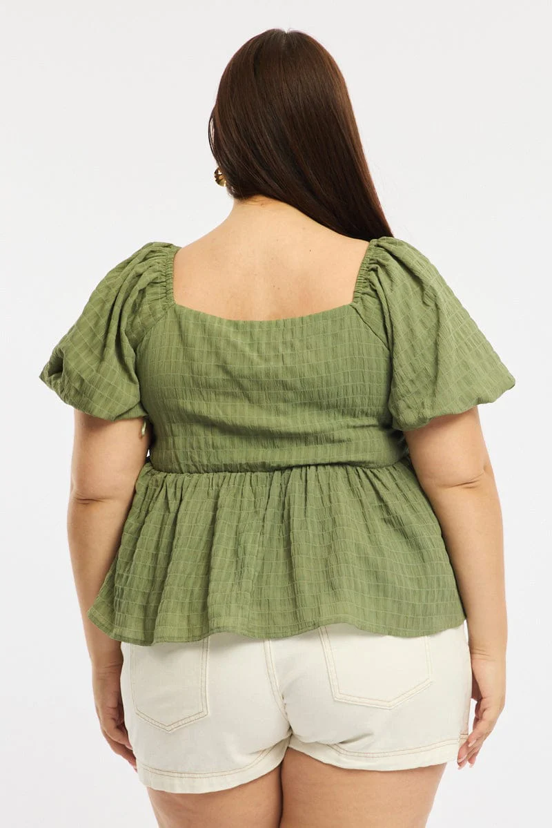 Green Tie Front Top Short Sleeve - Image 4
