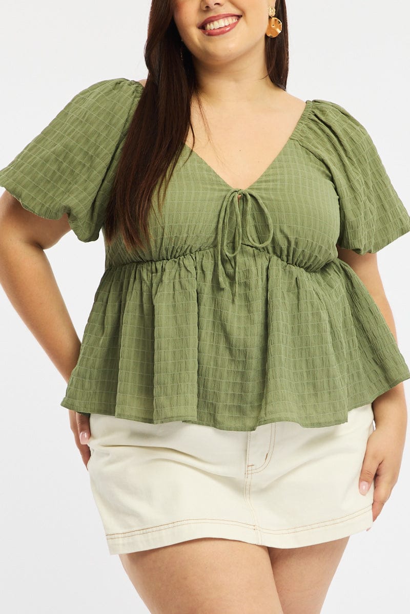 Green Tie Front Top Short Sleeve - Image 5