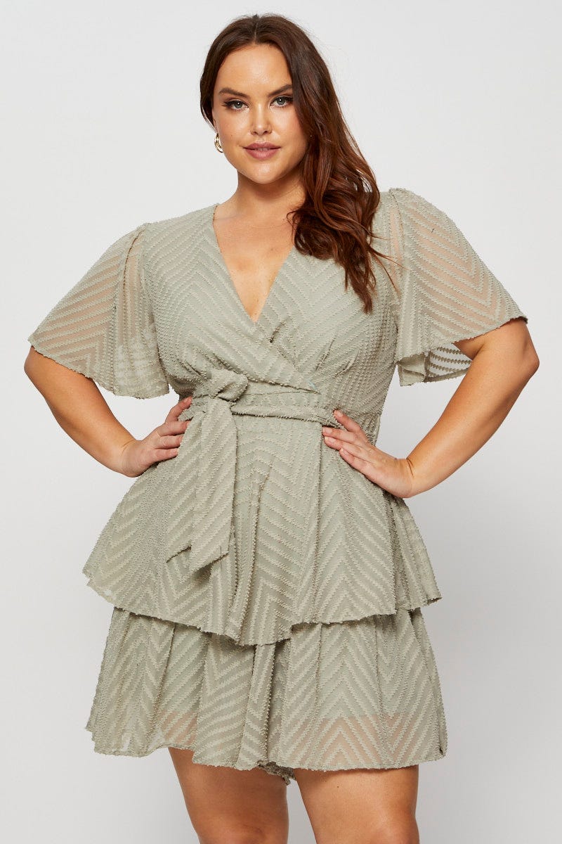 Green Tie Playsuit V-neck Short Sleeve - Image 3
