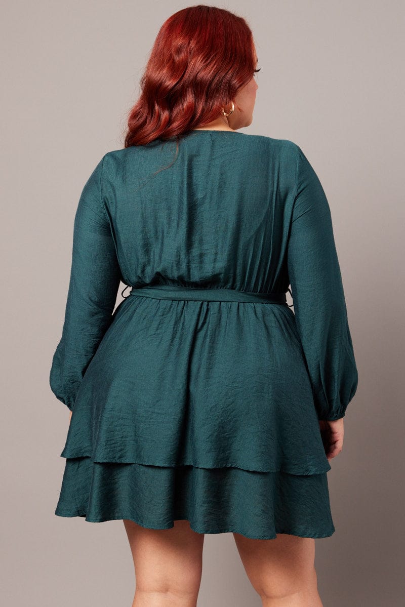Green Tiered Cross Front Mini Dress - Image 5
