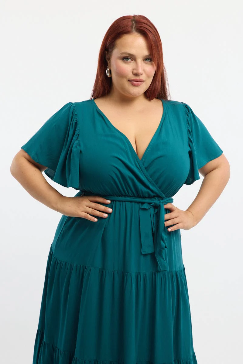 Green Tiered Maxi Dress Short Sleeve - Image 2