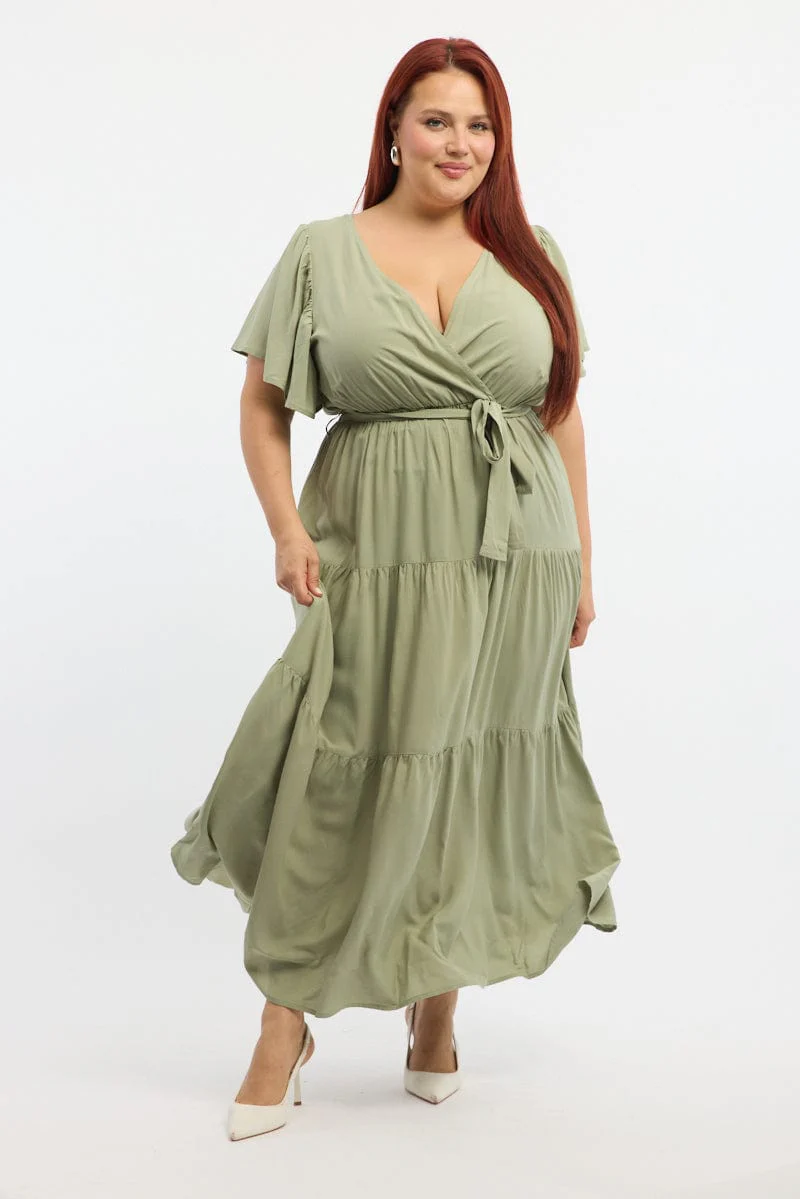 Green Tiered Maxi Dress Short Sleeve