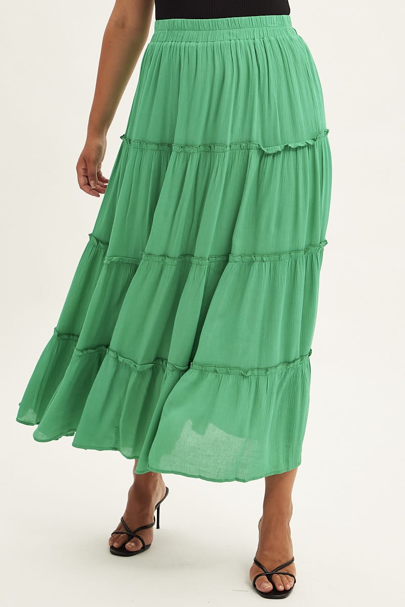 Green Tiered Maxi Skirt - Image 2