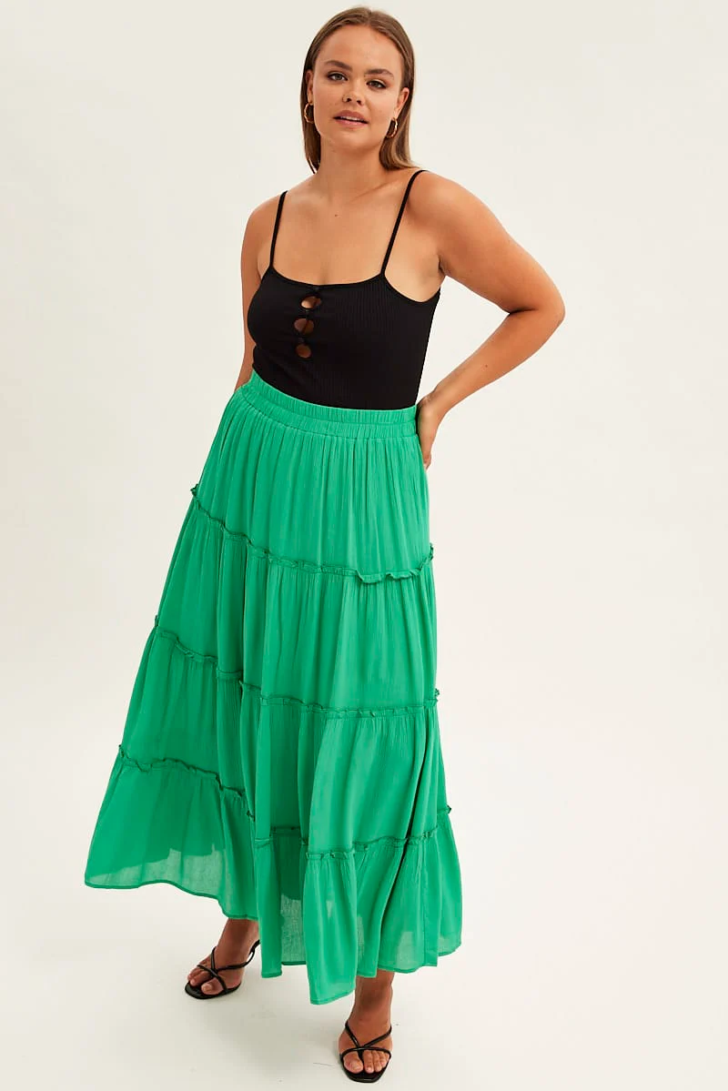 Green Tiered Maxi Skirt - Image 3
