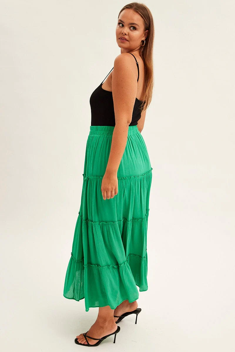 Green Tiered Maxi Skirt - Image 4