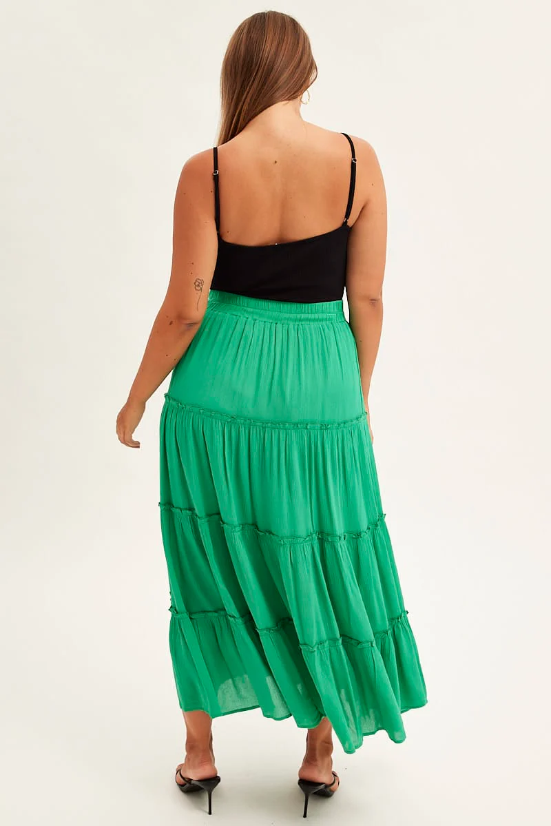 Green Tiered Maxi Skirt - Image 5