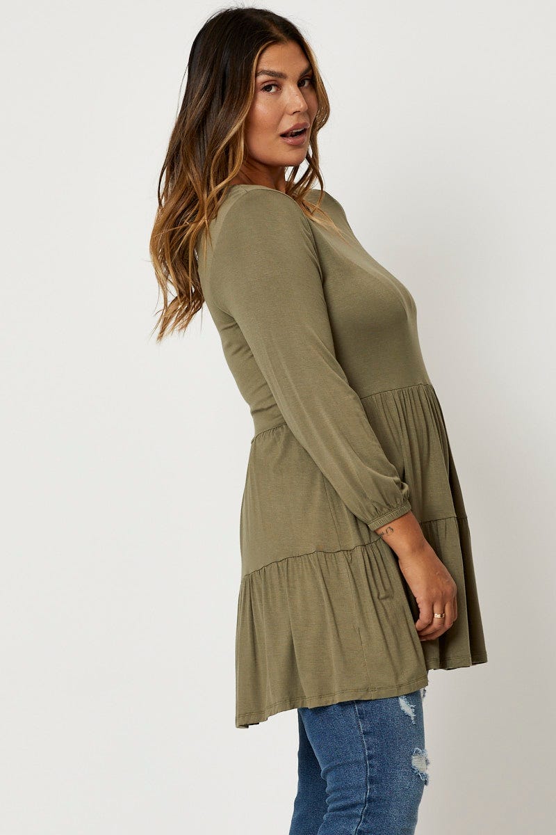 Green Tiered Top Round Neck Three-quarter Sleeve - Image 5