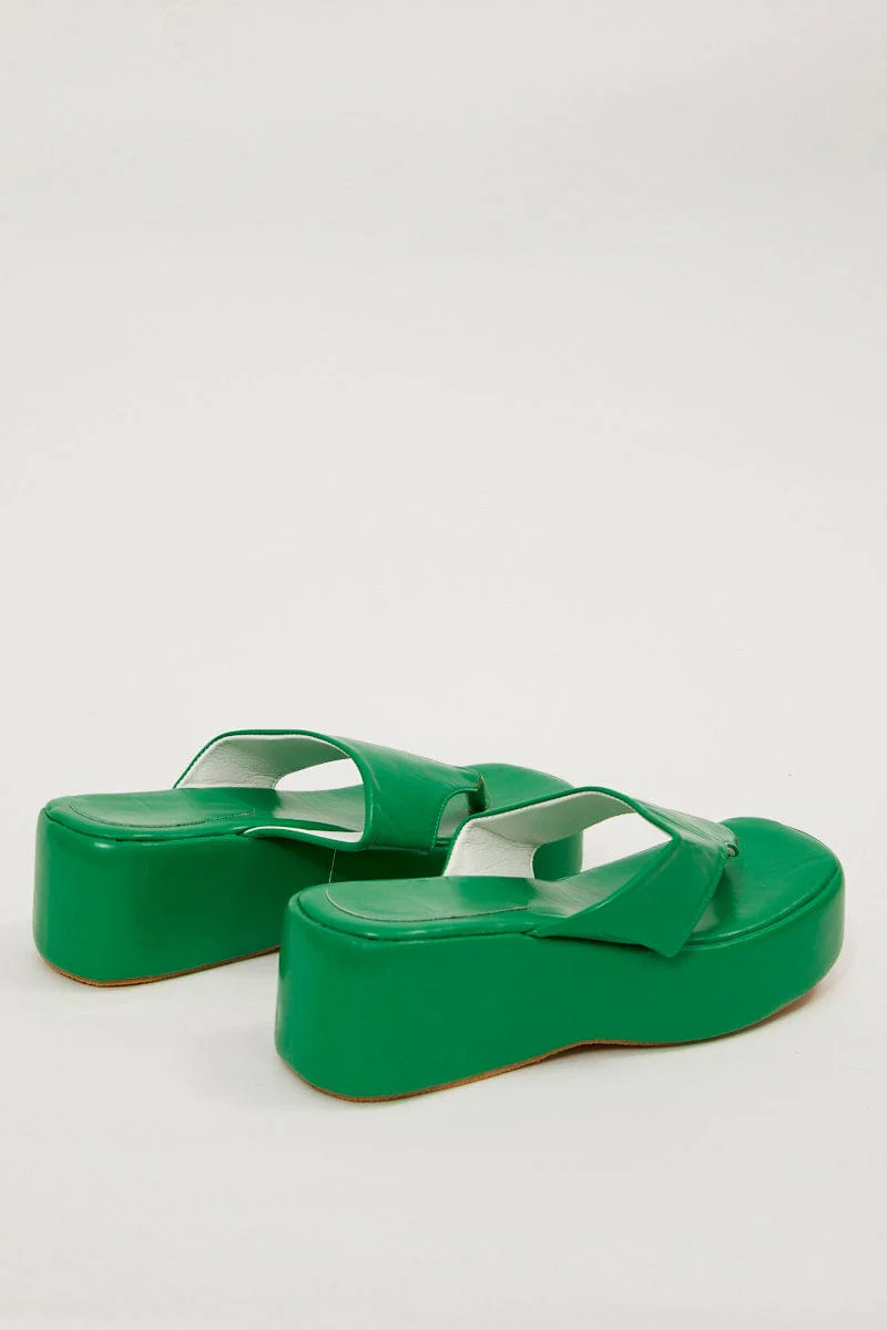 Green Toe Post Thong Wedge Sandals - Image 3