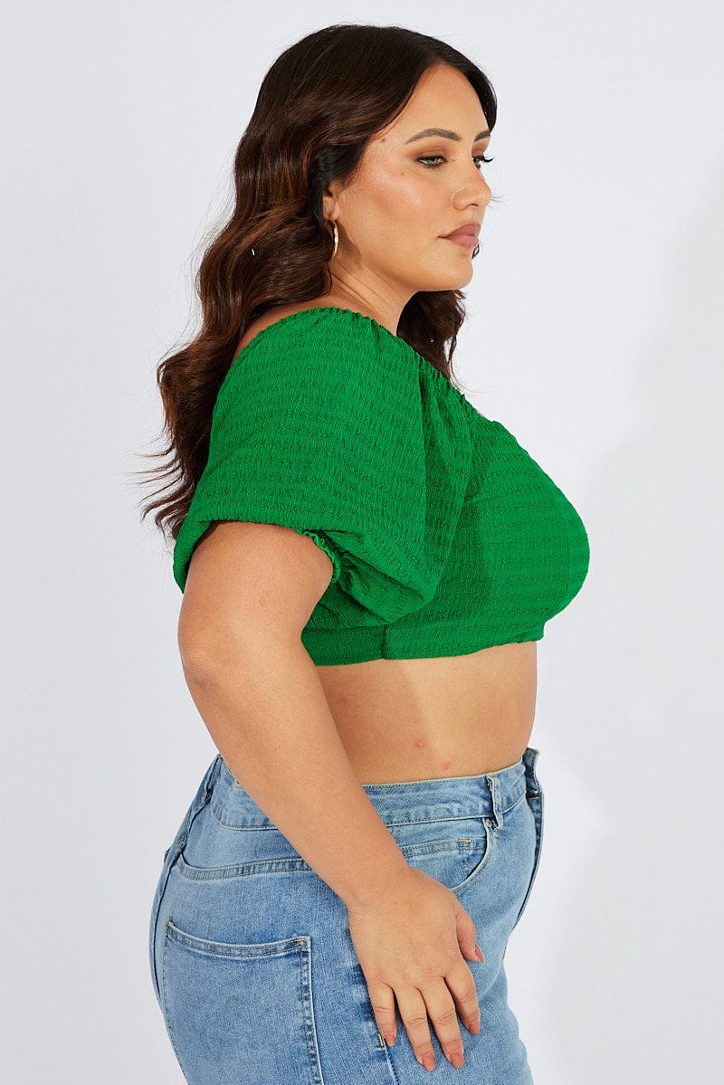 Green Top Puff Sleeve Square Neck Textured - Image 4