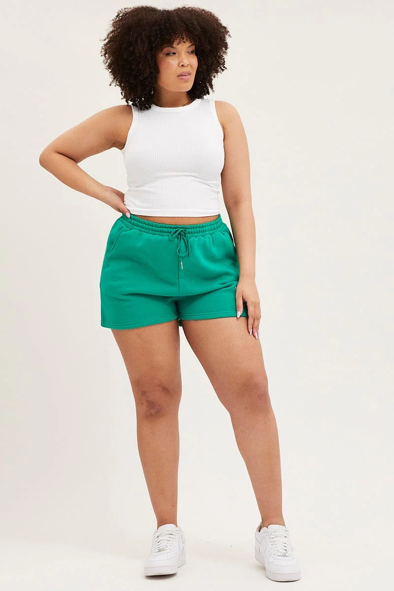 Green Track Shorts High Rise Elastic Waist - Image 3