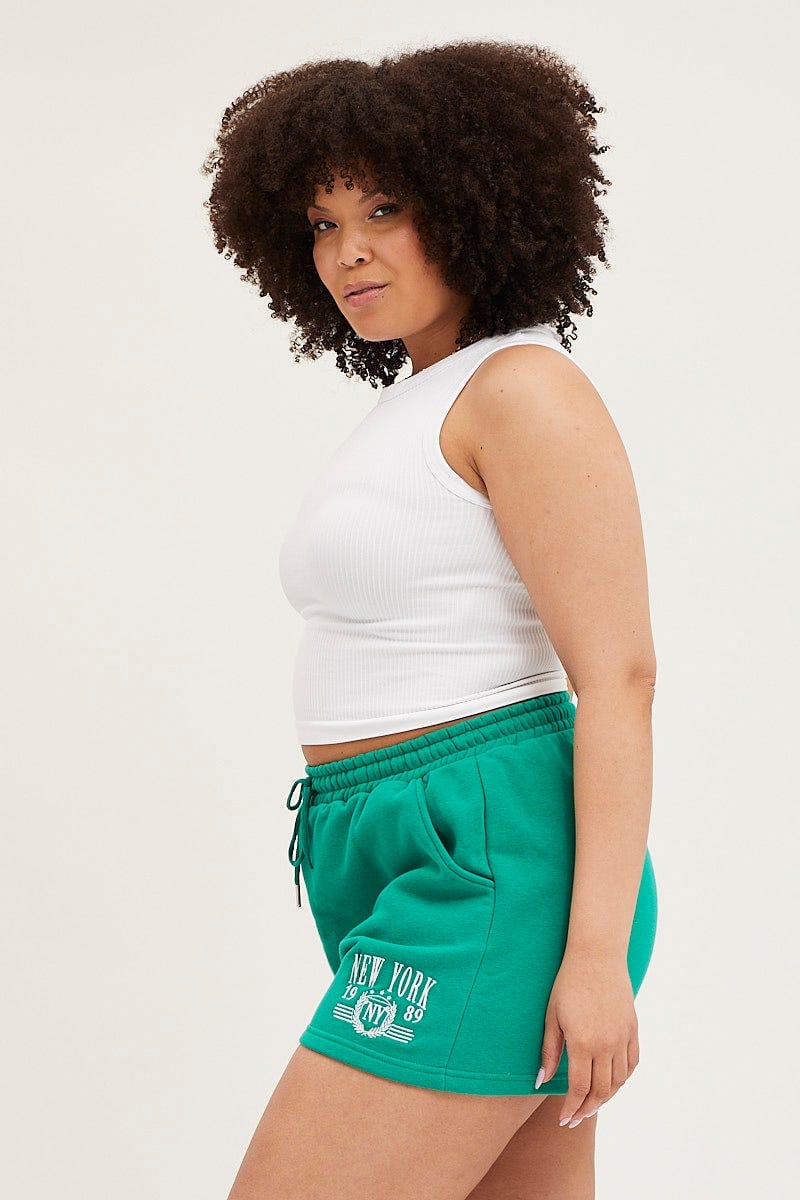 Green Track Shorts High Rise Elastic Waist - Image 4