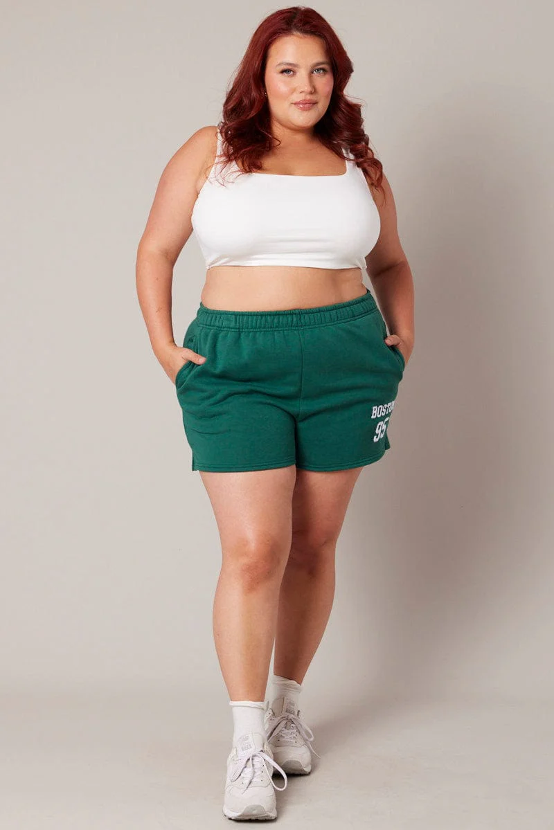 Green Track Shorts High Rise Elastic Waist - Image 2
