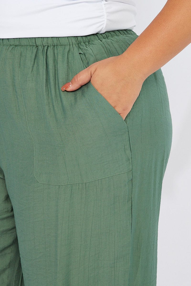 Green Wide Leg Pants High Rise - Image 6