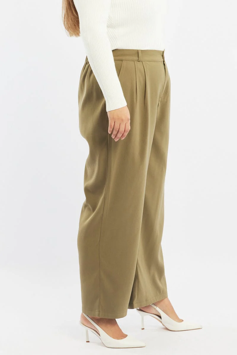 Green Wide Leg Pants High Rise - Image 3