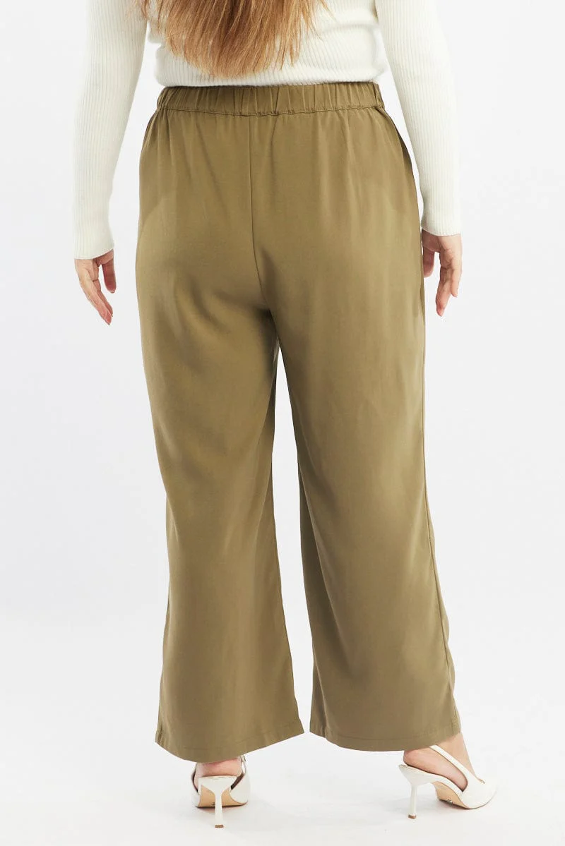 Green Wide Leg Pants High Rise - Image 4