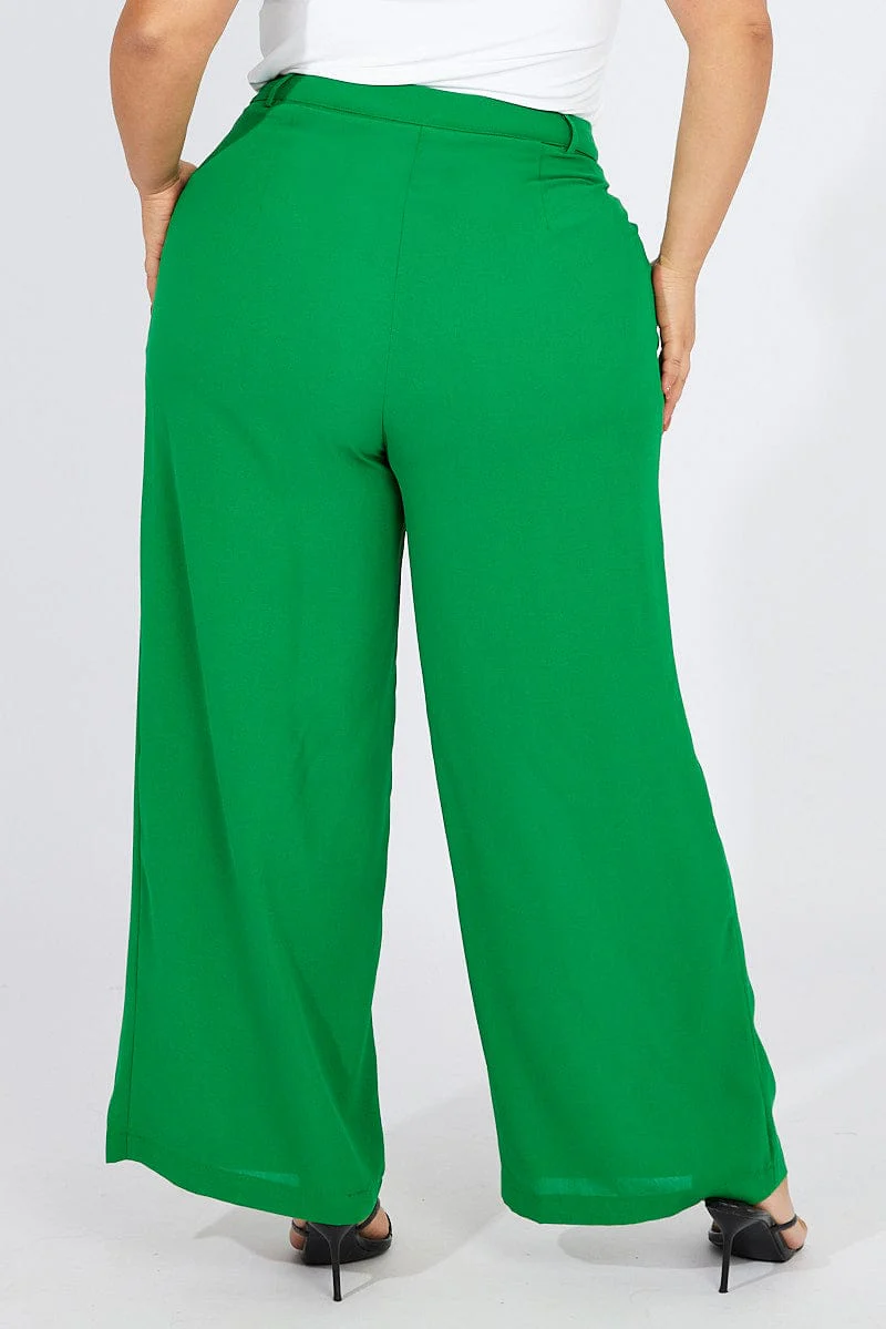 Green Wide Leg Pants High Waist Button Front - Image 5