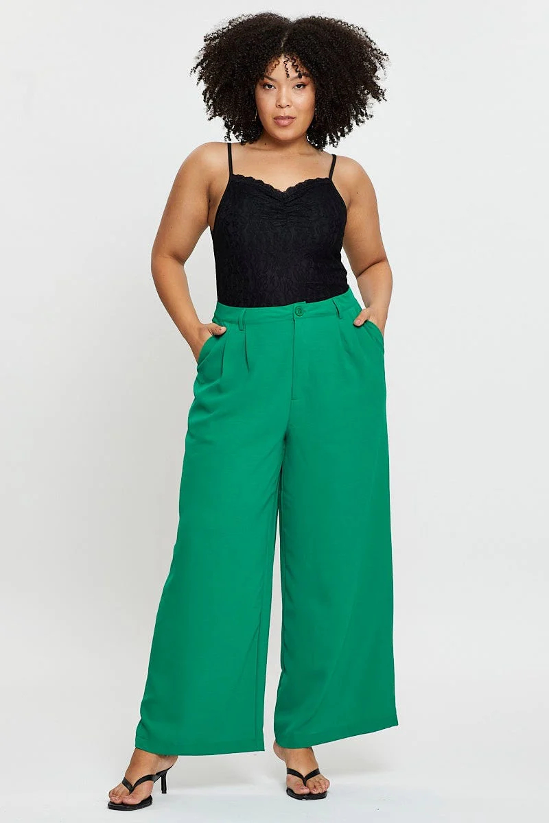 Green Wide Leg Pants High Waist Waist Tie - Image 3