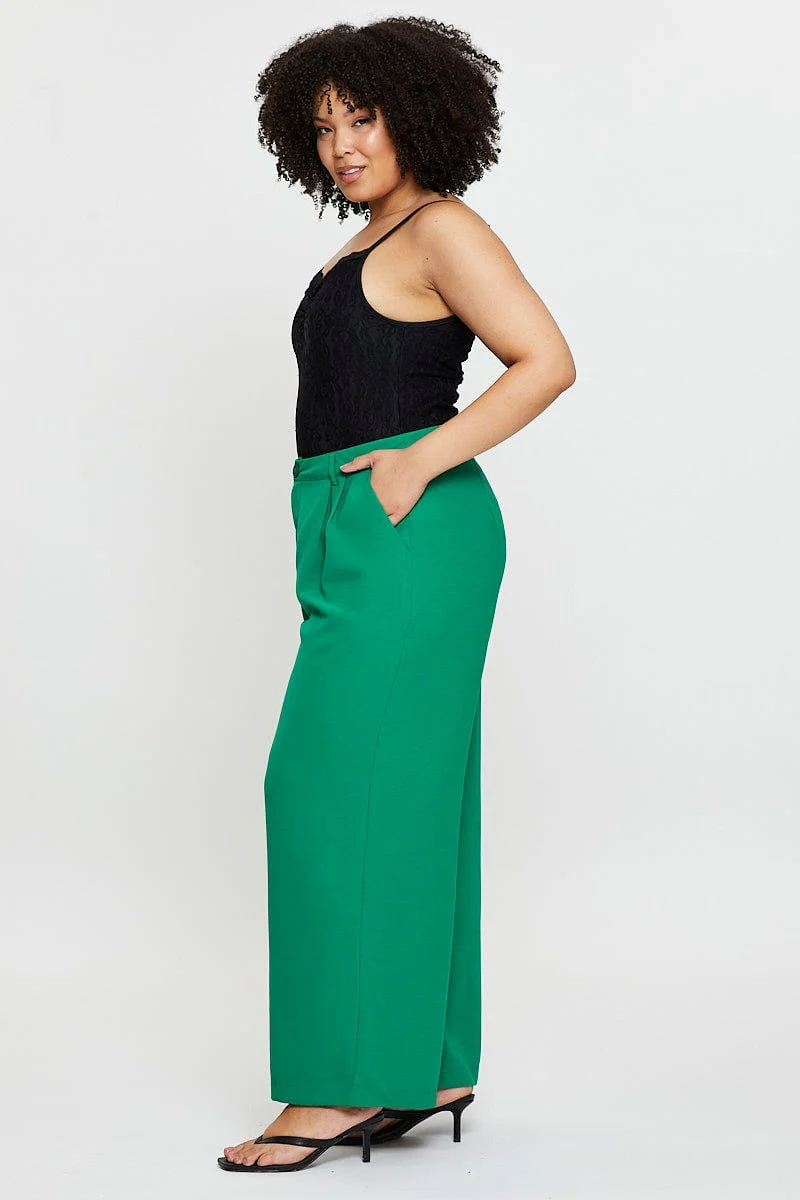 Green Wide Leg Pants High Waist Waist Tie - Image 4