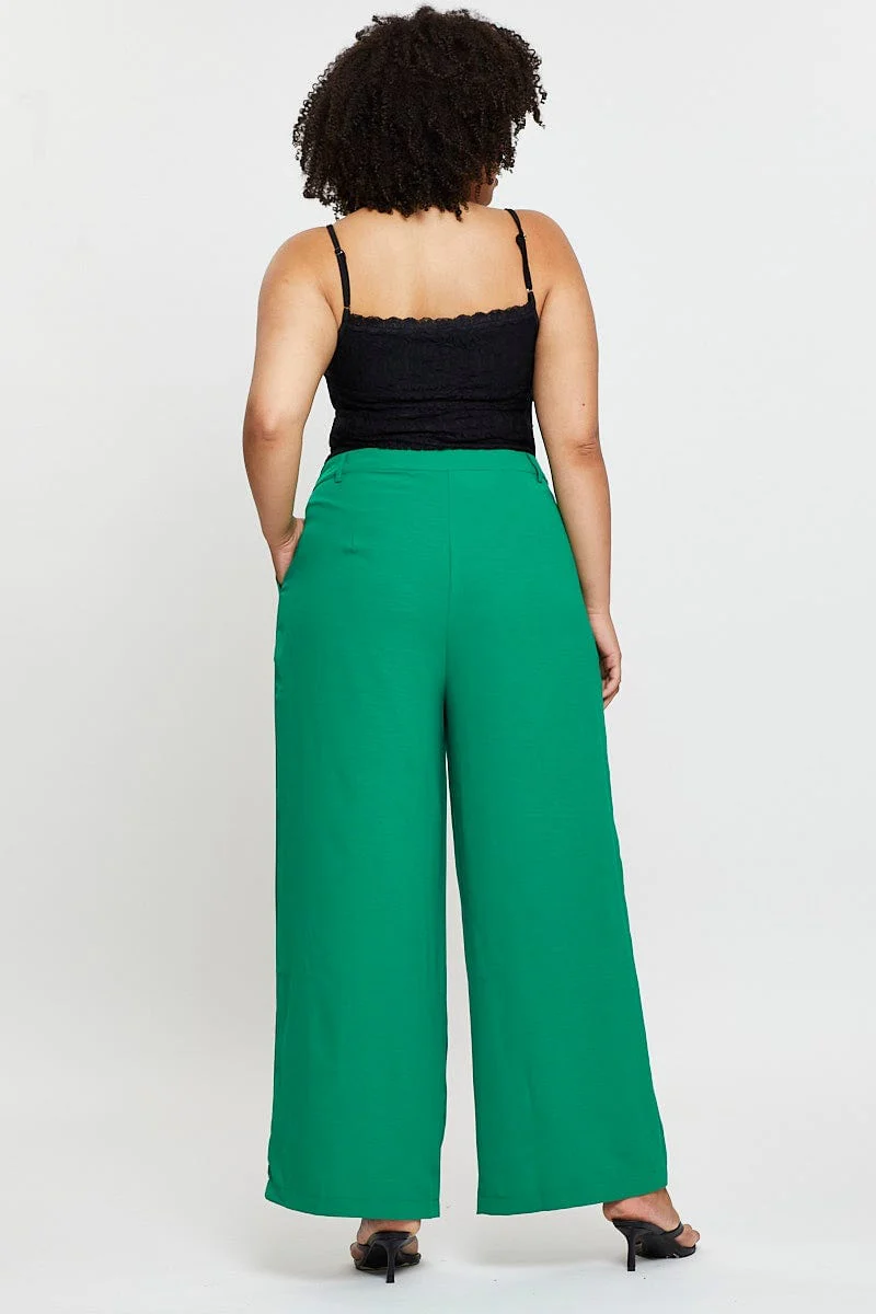 Green Wide Leg Pants High Waist Waist Tie - Image 5