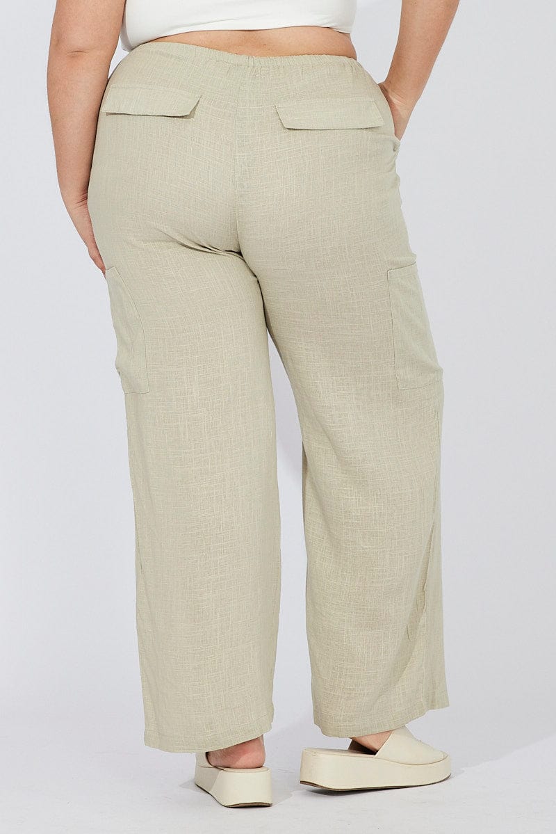 Green Wide Leg Pants Mid Rise Linen Blend - Image 5